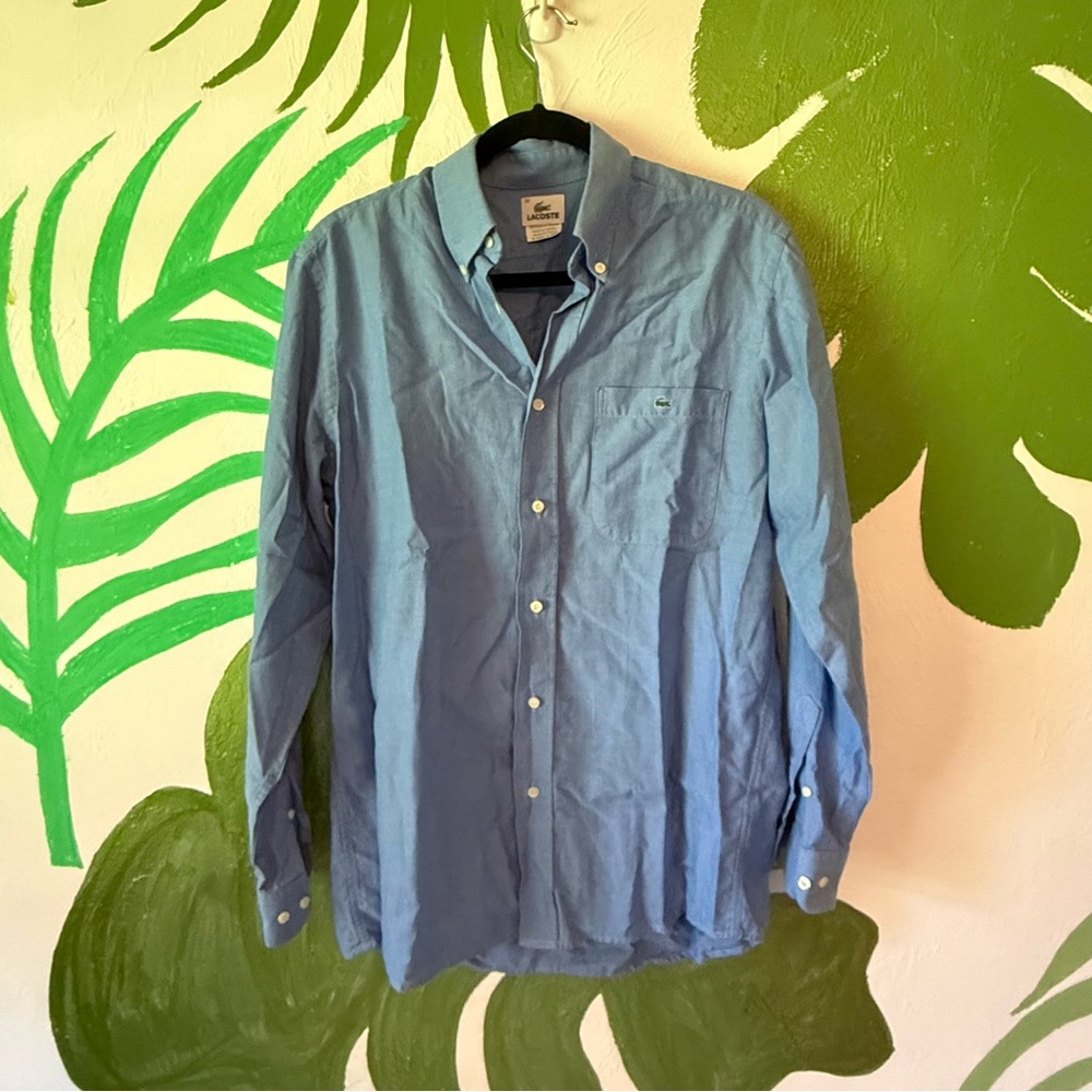 Lacoste Men's Casual Long-Sleeve Button-Down Shirt in Light Blue